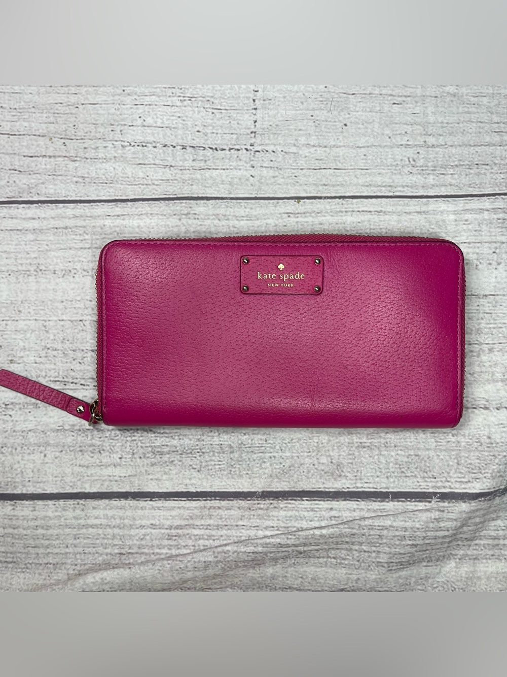 Kate Spade Magenta Pink Pebbled Leather Zip Around Wallet